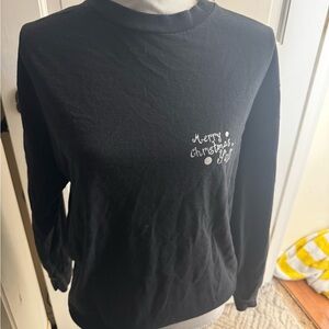 Black Long Sleeve Tee with Festive Print